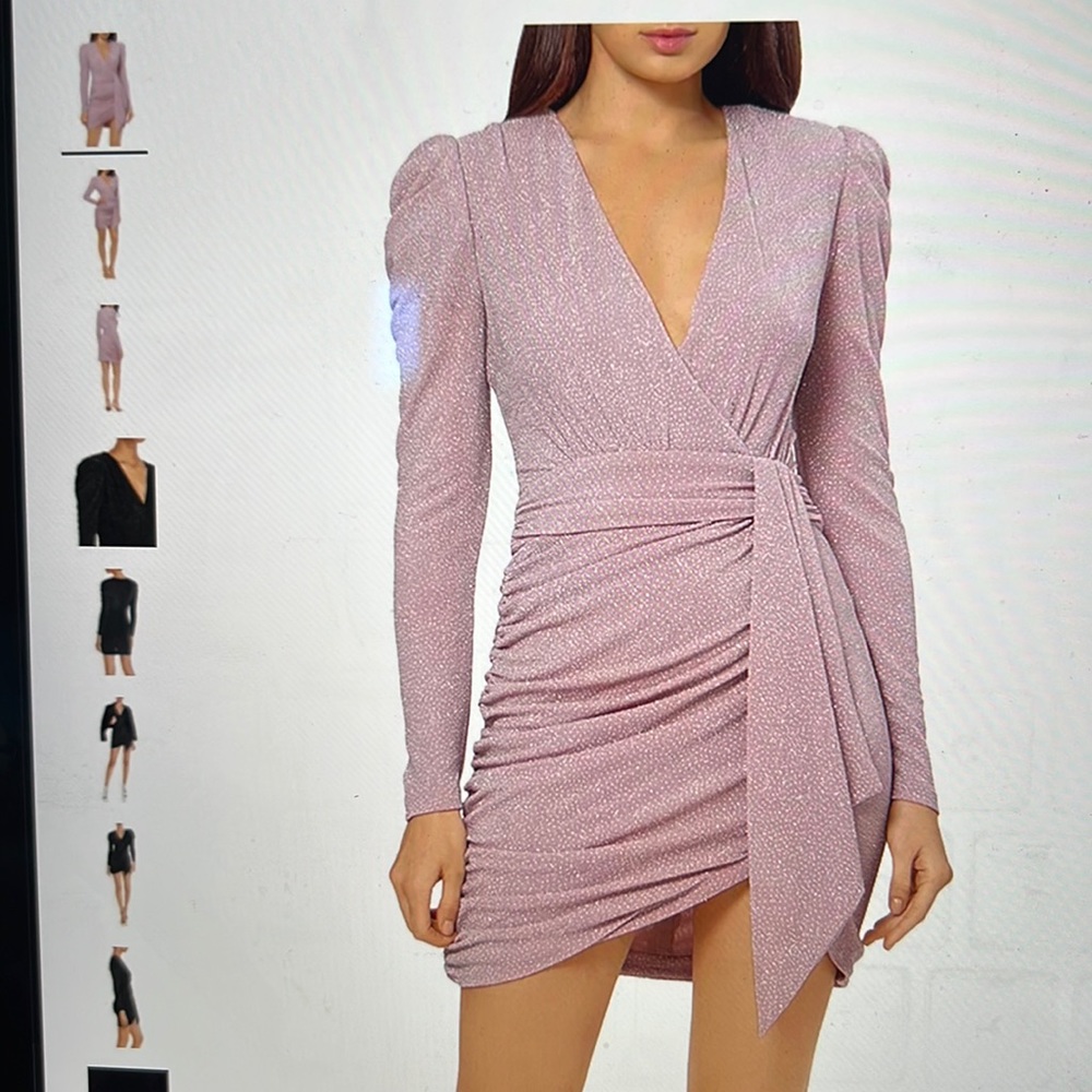 Aqua metallic faux wrap dress